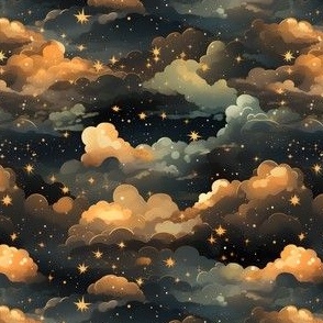 Black, Bronze Clouds & Stars - small