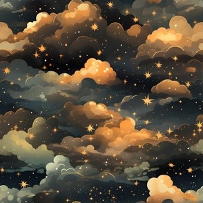 Black, Bronze Clouds & Stars - medium