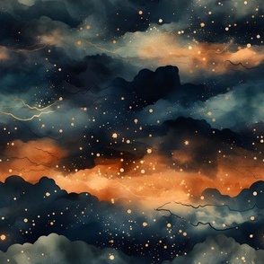 Blue, Copper Clouds & Stars - medium