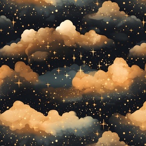 Black, Gold Clouds & Stars - large