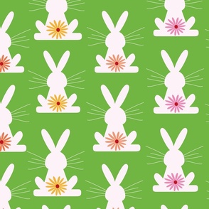 Retro Flowers on Geometric White Rabbits