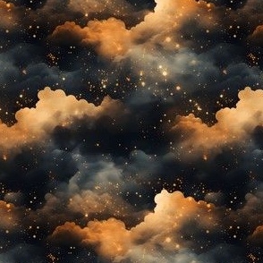 Black, Gold Clouds & Stars - small