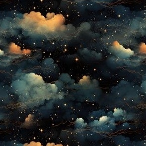Black, Gold Clouds & Stars - small