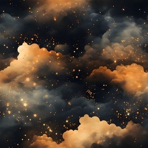 Black, Gold Clouds & Stars - medium