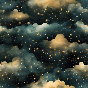 Black, Blue Clouds & Stars - medium