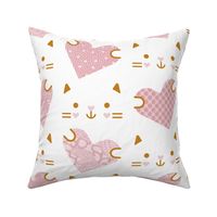 Cats and Hearts- Valentines Day- Cute Golden Yellow Cat Holding Soft Pink Hearth- Novelty Pets- Kitsch- Love- Cotton Candy- Desert Sun- Extra Large