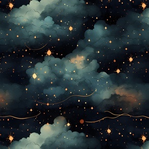 Black, Blue Clouds & Stars - large