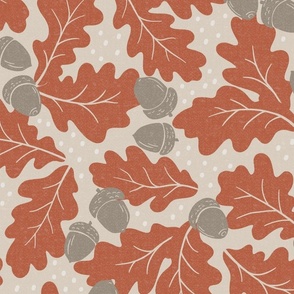 Ditsy Oak Leaves and Acorns - Lake Life Collection (Linen and Rust) (Large)