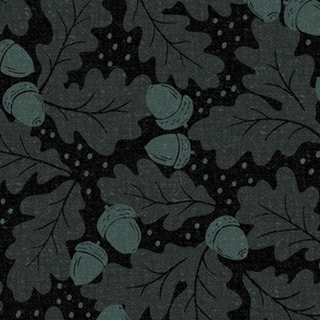 Ditsy Oak Leaves and Acorns - Lake Life Collection (Moody Midnight) (Large)