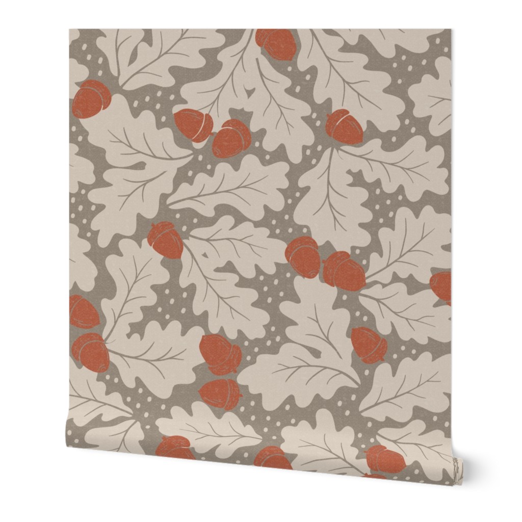 Ditsy Oak Leaves and Acorns - Lake Life Collection (Taupe and Rust) (Large)