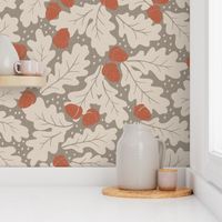 Ditsy Oak Leaves and Acorns - Lake Life Collection (Taupe and Rust) (Large)