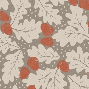 Ditsy Oak Leaves and Acorns - Lake Life Collection (Taupe and Rust) (Large)