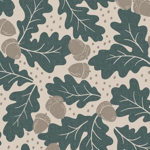 Ditsy Oak Leaves and Acorns - Lake Life Collection (Linen and Deep Lake Green) (Large)