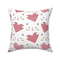 Cats and Hearts- Valentines Day- Cute Brown Cat Holding Pink Hearth- Novelty Pets- Kitsch- Love- Large