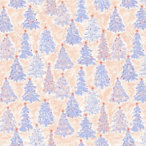 apricity christmas trees with stars sketchy watercolor pastel blue, pink red medium scale