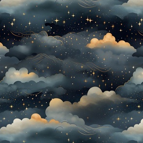Black, Gray Clouds & Stars - large