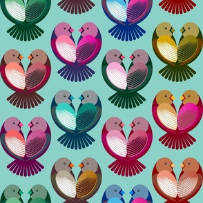 Birds in love - valentines - turquoise