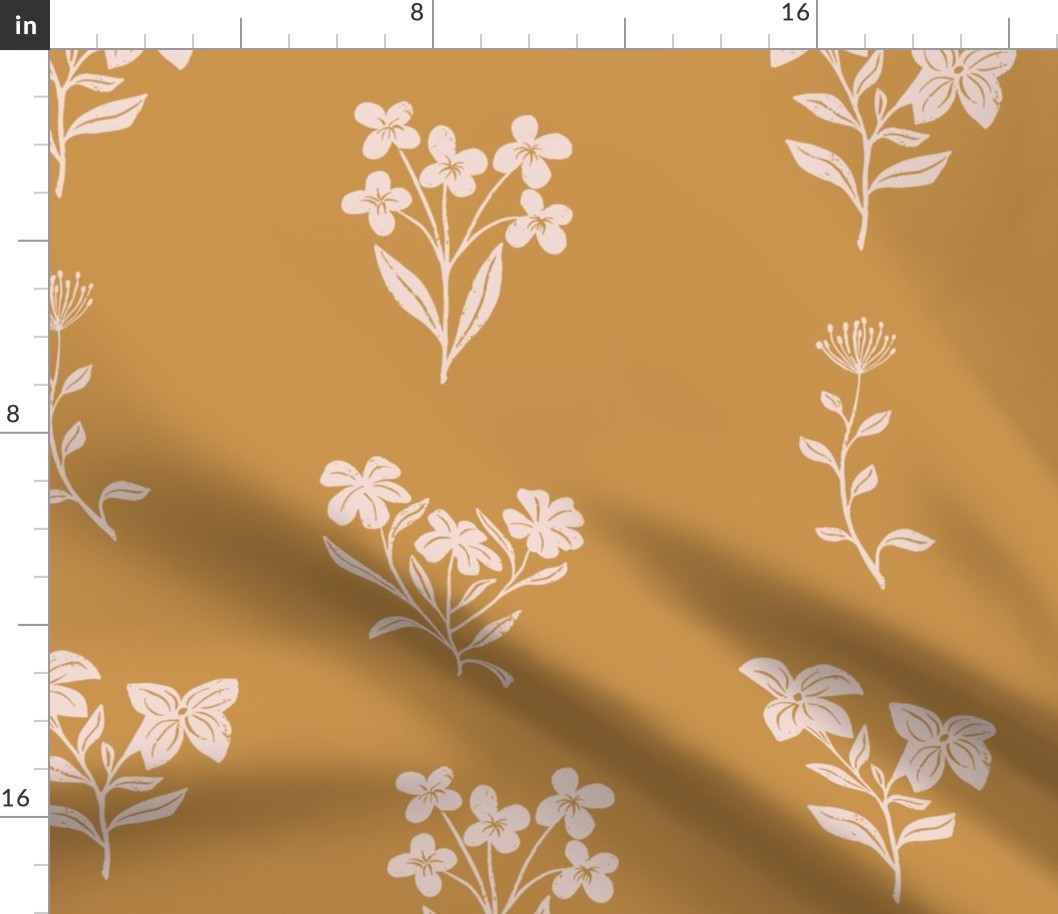 Canadian Wildflowers in Solid Mustard  | Small Version | Bohemian Style Pattern in the Woodlands