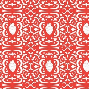 Monochromatic Strawberry Summer Boho Mosaic in White and Red
