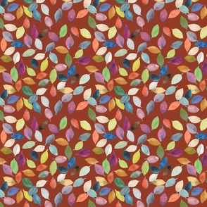 Jewel leaves red brown background