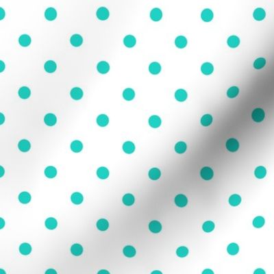 1.5-Inch Spread Between Half-Inch Teal Polka Dots in Traditional Pattern on White