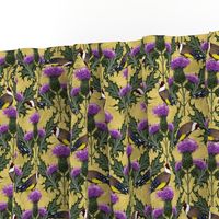 Scotland Flower Thistle Finches Yellow Cottage Core | Purple Thistle Goldfinch Birds Citrine Yellow Damask Historical Décor, Arts and Crafts Yellow Purple Flower Thistles, Highland Birds, Decorative Elements, Floral Bird Pattern, Victorian Influence, High