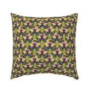 Scotland Flower Thistle Finches Yellow Cottage Core | Purple Thistle Goldfinch Birds Citrine Yellow Damask Historical Décor, Arts and Crafts Yellow Purple Flower Thistles, Highland Birds, Decorative Elements, Floral Bird Pattern, Victorian Influence, High