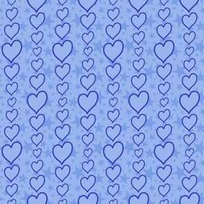 M - Blue Hearts & Stars – Light Pastel Valentines Love Heart Stripe