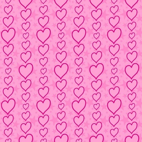 M - Pink Hearts & Stars – Light Pastel Valentines Love Heart Stripe