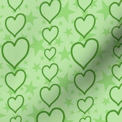 M - Green Hearts & Stars – Light Pastel Valentines Love Heart Stripe