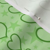 M - Green Hearts & Stars – Light Pastel Valentines Love Heart Stripe