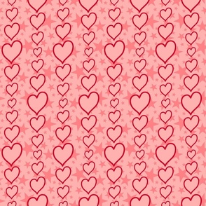 M - Red Hearts & Stars – Light Pastel Valentines Love Heart Stripe