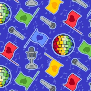 L - Everything Eurovision Blue – Multicolour flags, microphones & disco balls