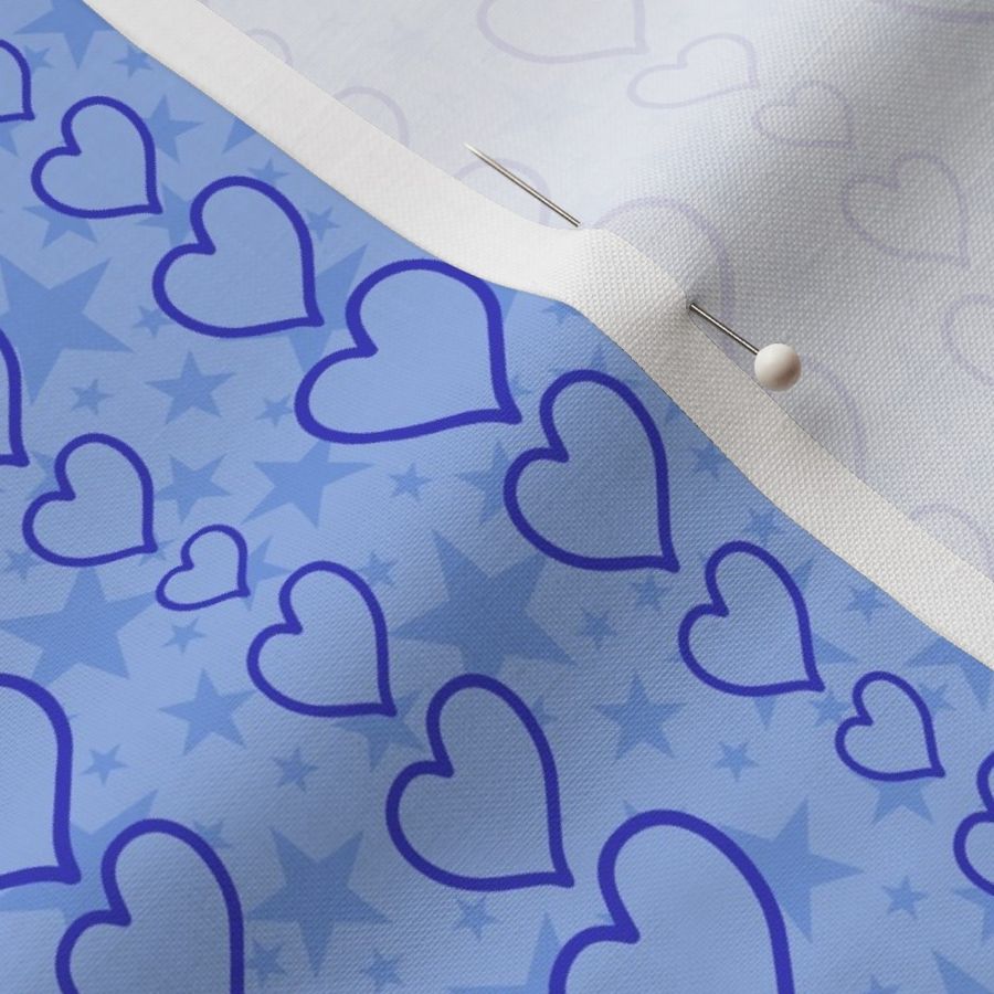 S - Blue Hearts & Stars – Light Pastel Valentines Love Heart Stripe