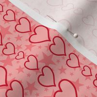 S - Red Hearts & Stars – Light Pastel Valentines Love Heart Stripe