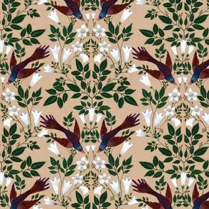 Antique Lily and Starling Damask