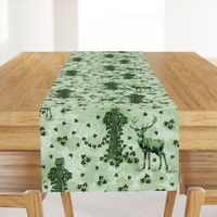 Irish Green and White Toile De Jouy, Celtic Cross Toile, Woodland Buck Forest Deer, Lucky Shamrock St Patricks Day