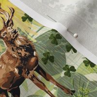 St Patricks Day Celtic Cross, Lucky Emerald Green Shamrock Clover, Majestic Wild Buck, Enchanted Forest Deer