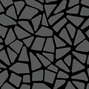 Hand Drawn Cracked Kintsugi Mosaic, Black and Dark Grey (Medium Scale)