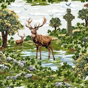 Celtic Design Lucky Shamrocks Red Deer | Irish Celtic Cross Shamrocks Celtic Knot | Deer Green Shamrock Celtic Art Celts