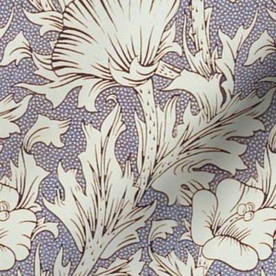 Late 1800s William Morris - Burnished Ivory on Gray Speckled Floral