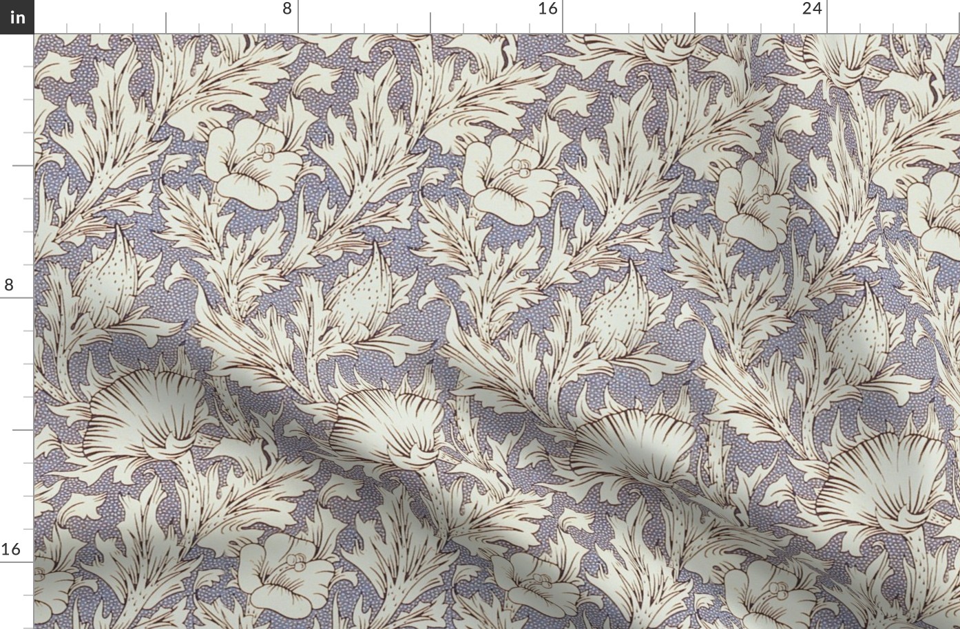 Late 1800s William Morris - Burnished Ivory on Gray Speckled Floral