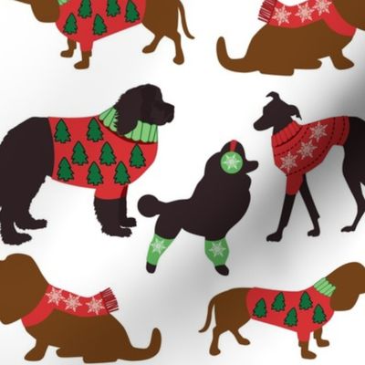 Dogs Wearing Holiday Sweater Christmas Dogs Gingerbread Cookies Holiday puppy red green