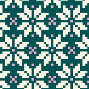 Snowflake Holiday Fairisle in Pine Green