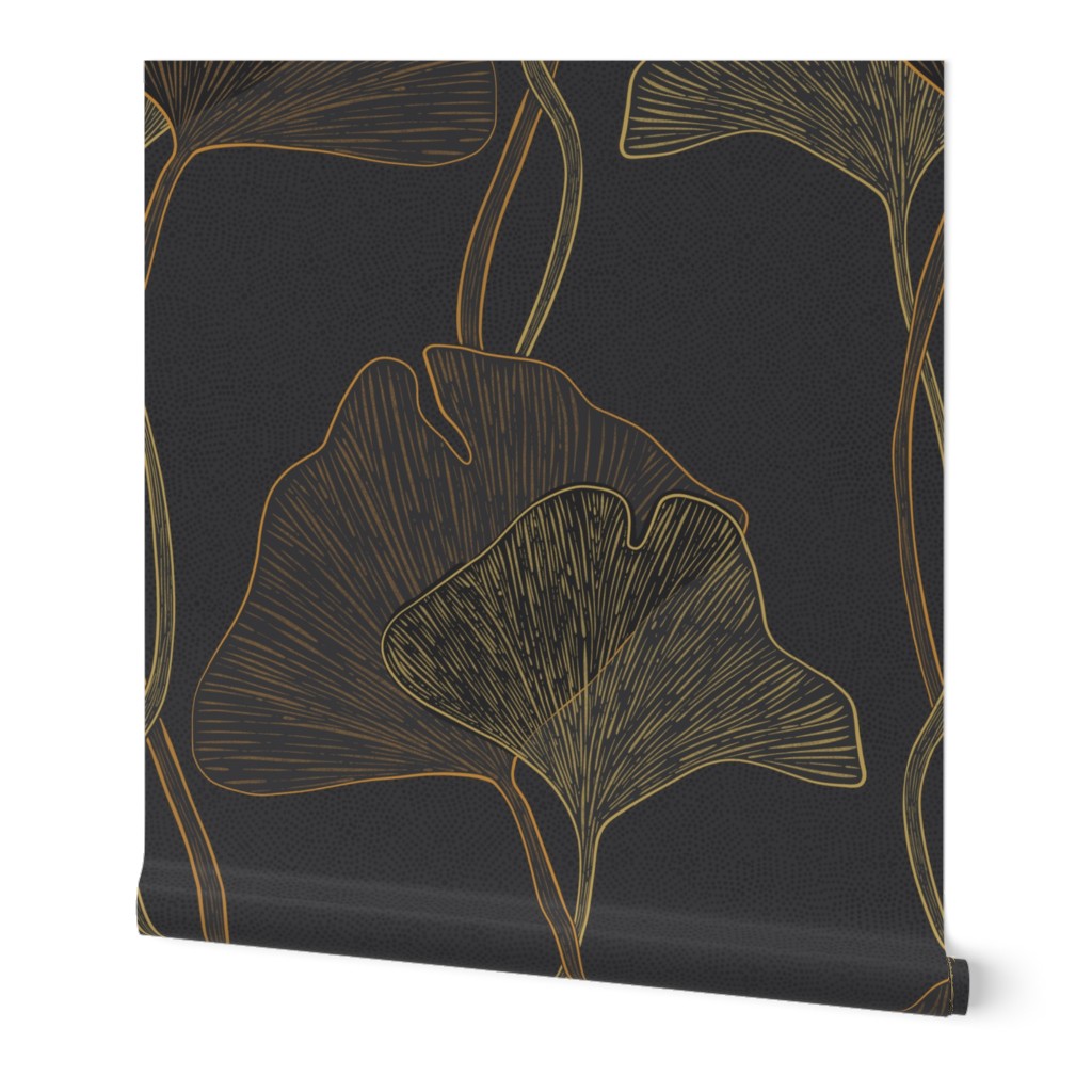 Art Nouveau Ginkgo in Dark Charcoal