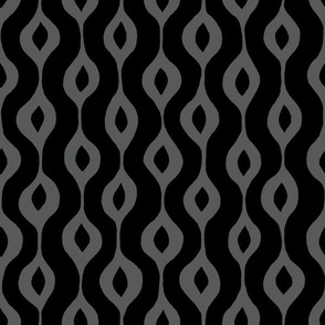 Hand Drawn Doodle Ogee Pinstripes, Dark Grey on Black (Medium Scale)