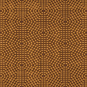 Batik Block Print Tribal Hexagon Dots Mosaic in Cinnamon Brown and Desert Sun (Medium Scale)