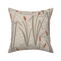 Cattails on the Water - Lake Life Collection (Linen & Taupe) (Large / Jumbo)