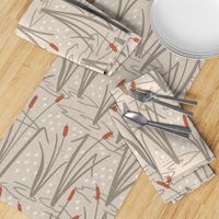 Cattails on the Water - Lake Life Collection (Linen & Taupe) (Large / Jumbo)