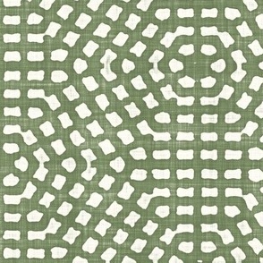 Batik Block Print Tribal Hexagon Dots Mosaic in Sage Green and Natural White (Large Scale)